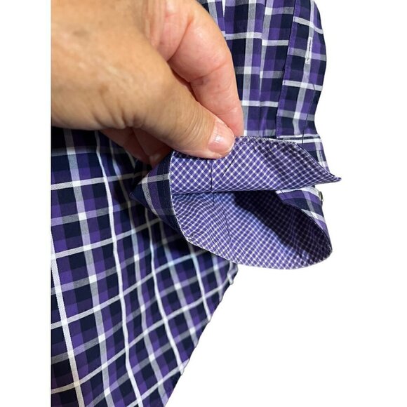 Men's Bugatchi Purple & White Long Sleeve Button Up Dress Shirt, XXL - Picture 7 of 11